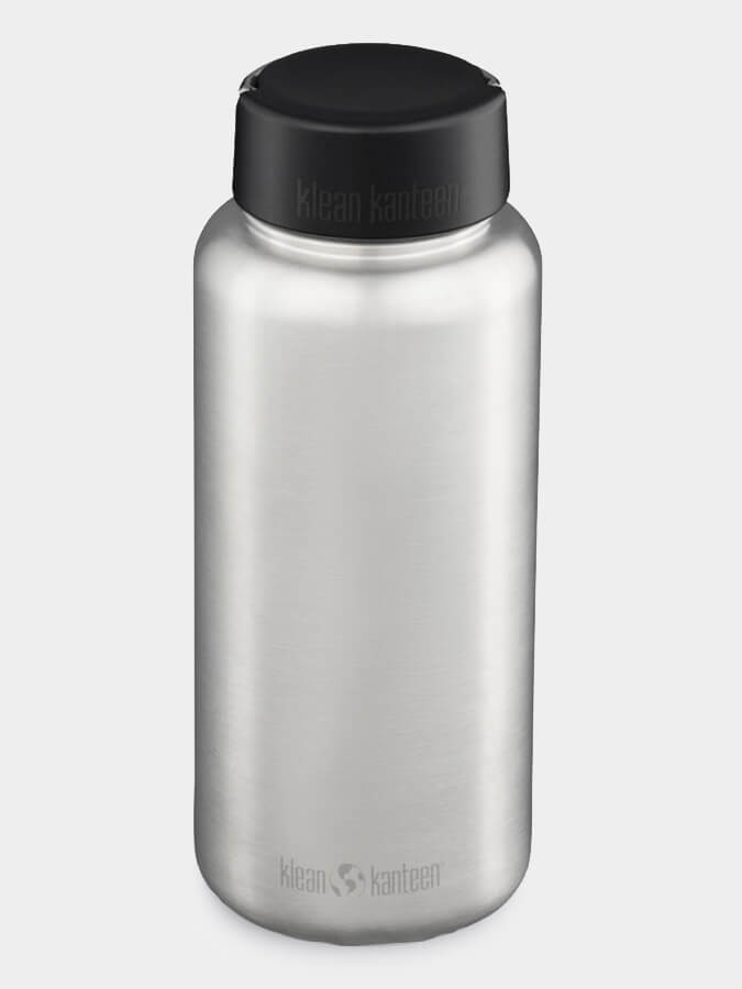 Klean Kanteen Wide Mouth Bottle 40oz (1182ml) With Loop Cap Brushed Stainless