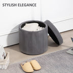 40cm Round Storage Ottoman, Corduroy Footstool with Removable Lid and Legs, Grey