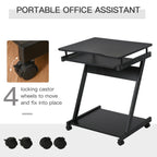 Movable Computer Desk with 4 Moving Wheels, Sliding Keyboard Tray, Home Office Workstation, Black
