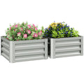 Set of 2 Raised Garden Bed Galvanised Planter Box, Light Grey
