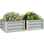 Set of 2 Raised Garden Bed Galvanised Planter Box, Light Grey