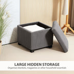 Storage Ottoman Bench, Corduroy Footstool with Removable Lid and Legs, Grey
